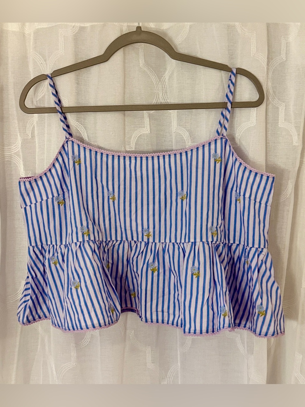 NWT American Eagle XL Blue Striped Floral Babydoll Cami Top